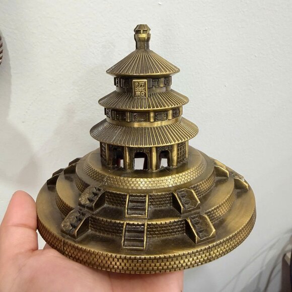 Other - Temple of Heaven Mini Statue | Chinese Pagoda Brass Figurine | Feng Shui Decor